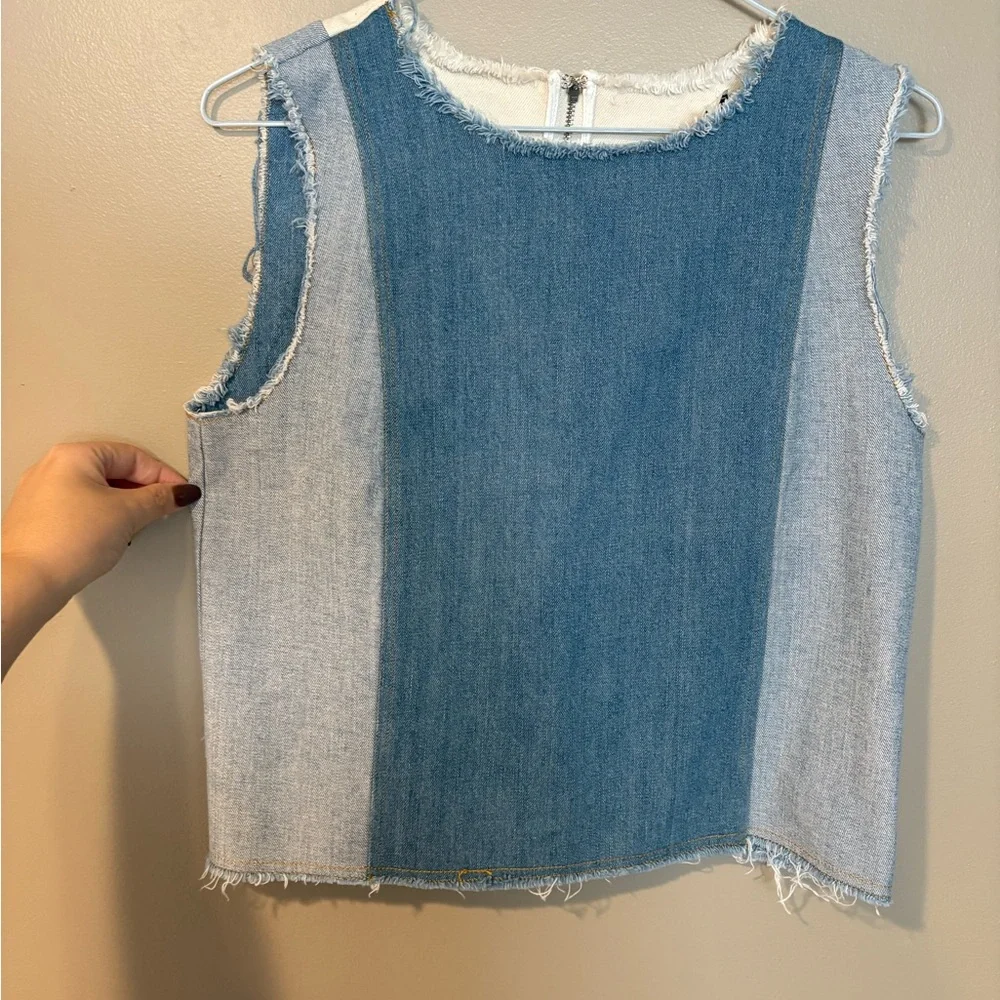 SEA new york distressed raw denim zip up sleeveless cami frayed hem - Picture 4 of 9